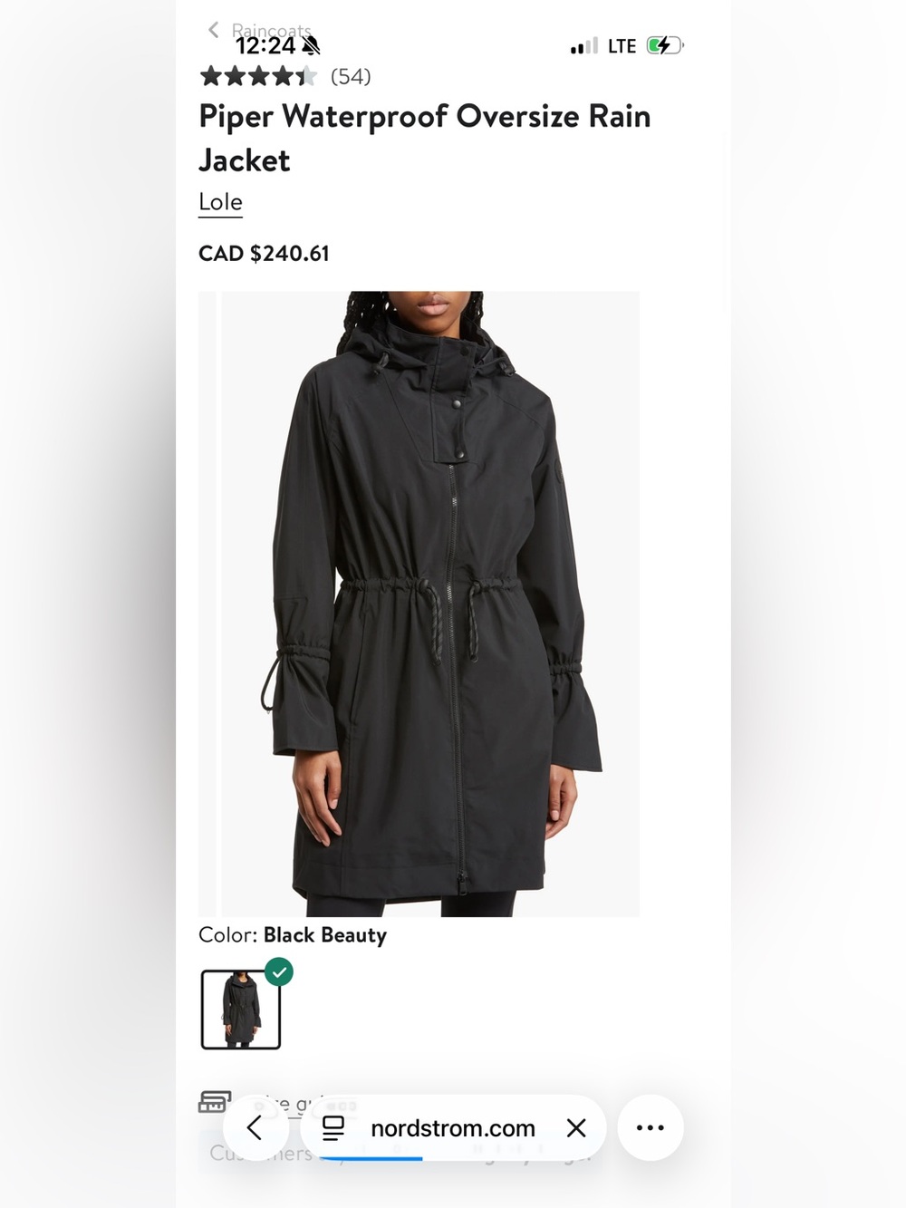 Lole Black Hooded Drawstring Trench Coat
